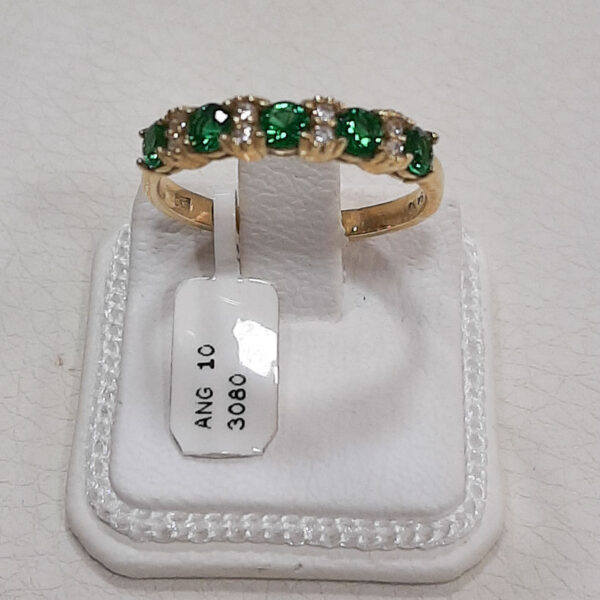 Ring 14 carats gold with white and green CZ