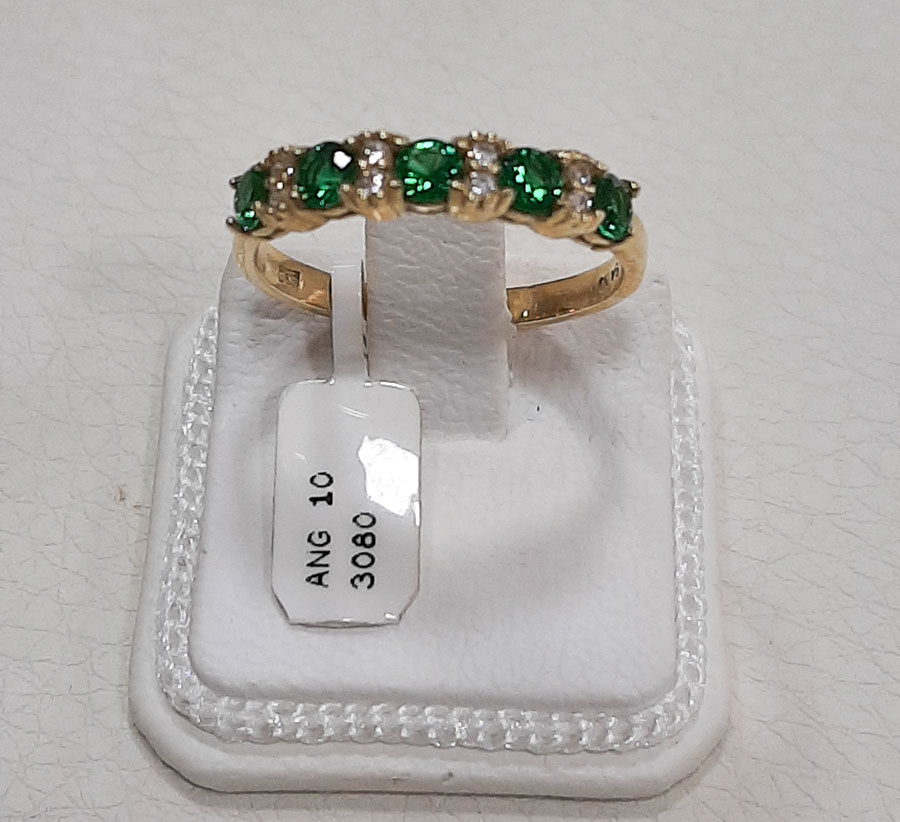Ring 14 carats gold with white and green CZ
