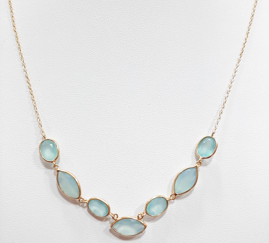 Necklace silver 925 with 24 carats gold plating and aqua marine