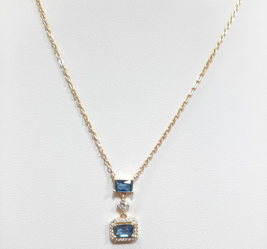 Necklace silver 925 with 24 carats gold plating, blue topaz and CZ